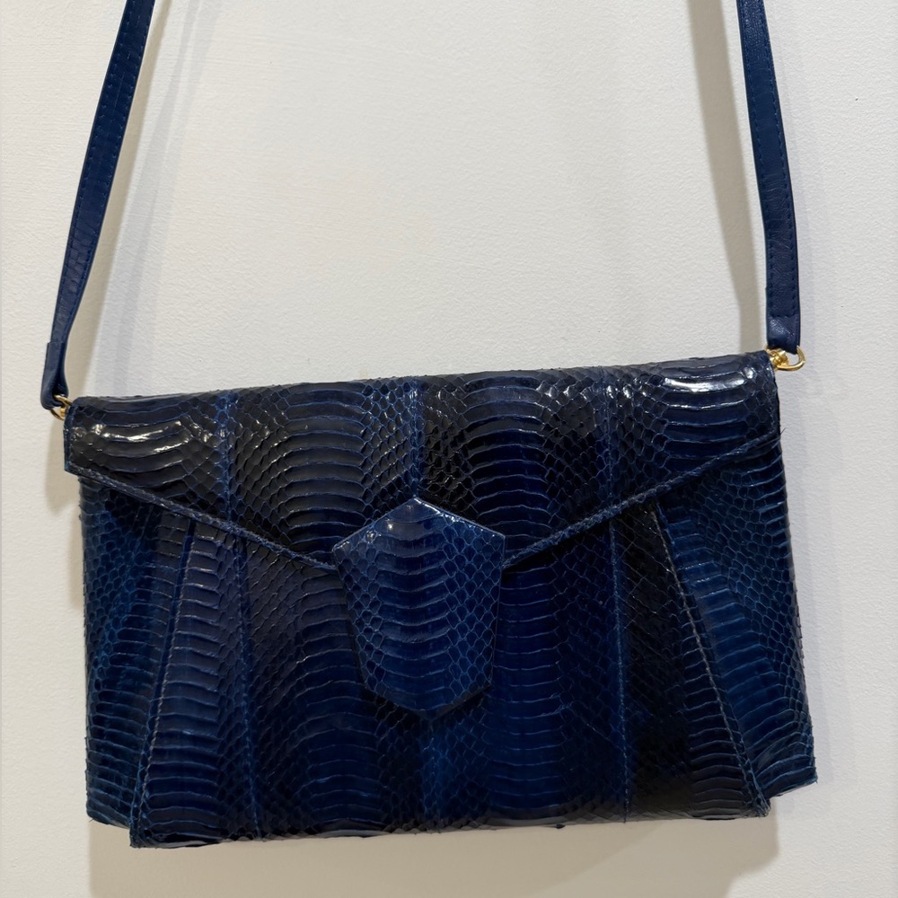 Fab Vtg J. Renee Electric Blue Snakeskin Shoulder Clutch Bag - Picture 2 of 15